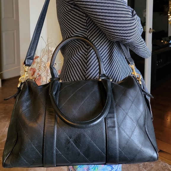 Chanel Black Lambskin Boston Vintage Satchel Duo w/strap Duffle Handbag PM - Picture 2 of 16